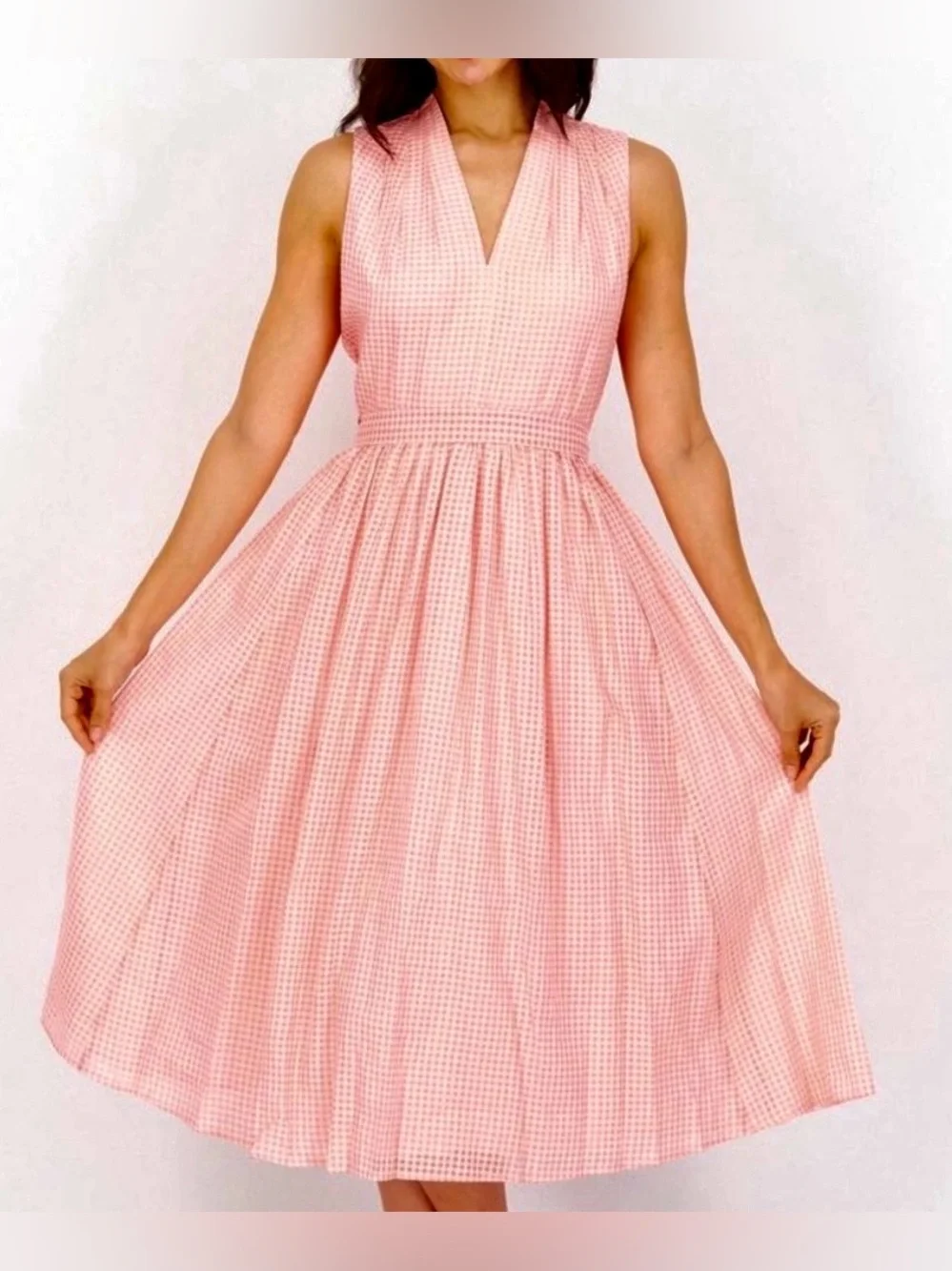 NWT Kate Spade Pink Gingham Silk Blend Burnout Midi Dress Sz 8 / 10